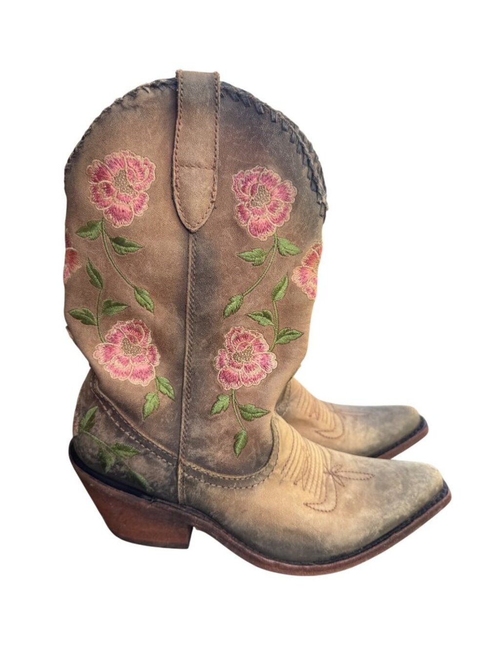 Liberty Black Womens Embroidered Leather Cowboy Boots 7 Western Floral Boot